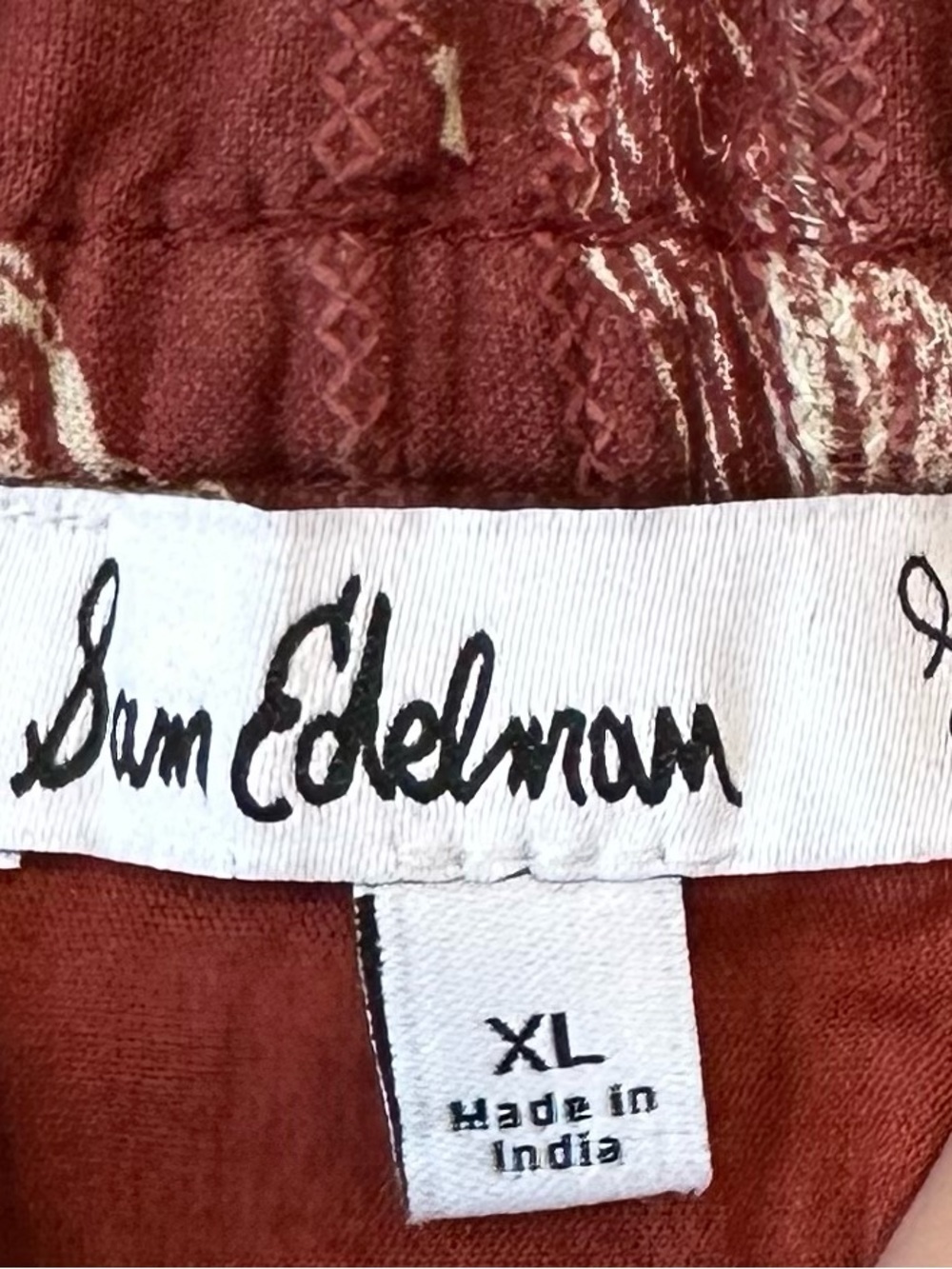 Sam Edelman Abstract Print Ruffle Top | Size XL | Rust/Cream - Picture 4 of 8